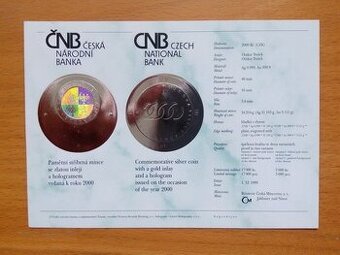 Certifikát k bimetalové minci rok 2000