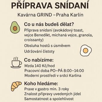 Brigáda příprava snídaní PRAHA 8, 140 Kč/hod