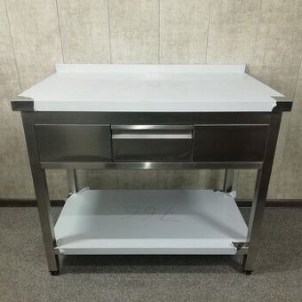 Nerezový pracovní stůl se zásuvkou a policí