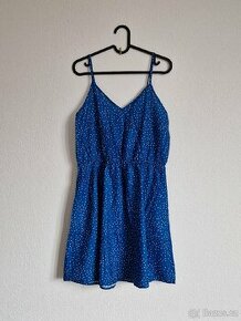 Nové Modré šaty letní s puntíky. Vel. M