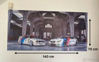 BMW plakát – E30 DTM vs M6 GT3 – Velký formát 140×70 cm