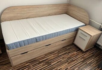 Jednolůžková postel 90x200, matrací, roštem a nočním stolkem