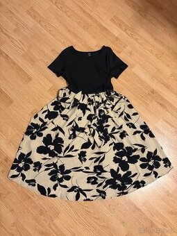 Shein Černo-Krémové Dámské Květinové Šaty S Vázáním