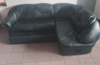 Kožená ROZKLÁDACÍ rohová sedací souprava s úložným prostorem