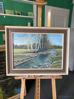 Obraz krajina břízy u potoka