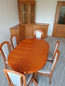 Stůl jídelní rozkládací a 6 židlí - třešňové dřevo