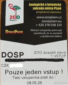 Zoo Plzeň 2 vstupenky pro dospělé