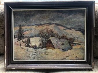 Obraz zimní krajina, olej na desce 115x80cm