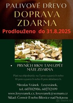 Palivové dřevo Brno, Nedvědice, Černvír - doprava ZDARMA