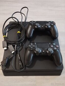 PlayStation 4 Slim + ovladače + kabeláž