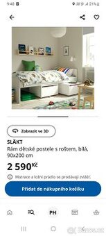 Dětská postel SLÄKT (IKEA) – jako nová + 2 úložné boxy