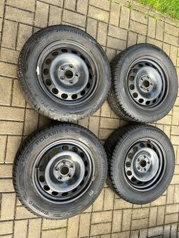 4x plechový disky 5x112 R16, zimní pneu 80%