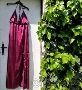 NOVÉ Dámské růžové společenské vázací šaty vínové fialové