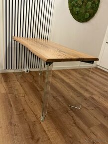 Dřevěný jídelní stůl 140x70 cm se skleněnou podnoží