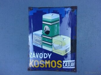 Smaltovaná cedule Závody Kosmos Čáslav