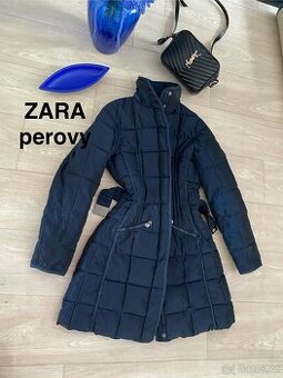 Zara perova bunda prosivana modra dlouha 42