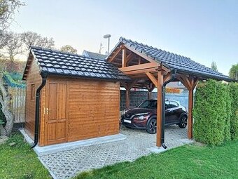 Dřevěné pergoly, garážové stání, zahradní domky