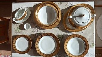 luxusní 25 dílná zlatá jídelní souprava porcelánu