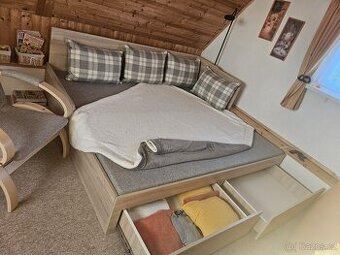 Postel s vysouvacím lůžkem, dub sonoma