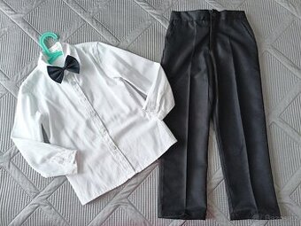 Dětský set: kalhoty + košile s motýlkem, 122/128