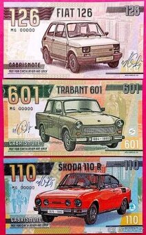 SADA 3 BANKOVEK Z ŘADY AUTA SOCIALISMU, ANULÁTY -