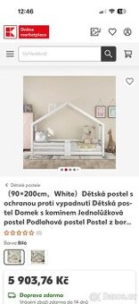 Domečková postel s komínem 90x200