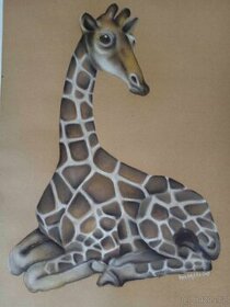 Obraz žirafa, pastel, k zarámování.