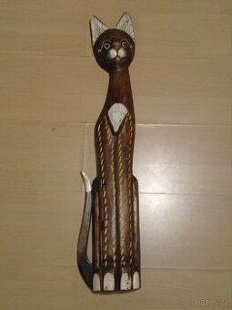 Dřevěná vyřezávaná kočka 78 cm - dekorace