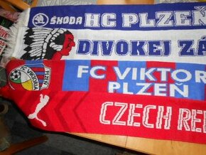Fanoušovské šály 7ks -Plzeň s podpisem Jágra+BAYERN+BORUSSIA