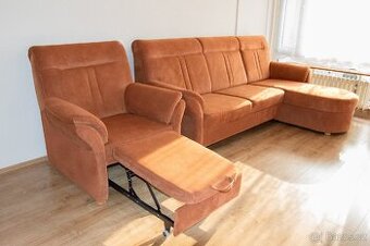 Kvalitní rohová sedačka Polipol + křeslo, TOP stav