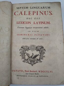 Kniha Septem Linguarum Calepinus Lexikon Latinum, Rok 1794 - 1