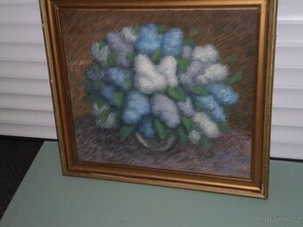 obraz -  olej -  signace ++ šeřík ve váze++ 72x81 cm