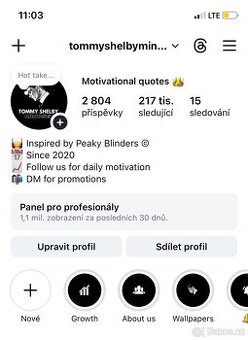 PRODÁM INSTAGRAMOVÝ ÚČET @tommyshelbymindset 217k sledujícíc