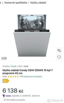 Myčka nádobí Candy CDIH 2D949 10 kpl 7 programů 45 cm