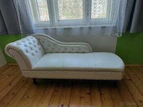 Bílá luxusní kožená lehoška sofa - 1