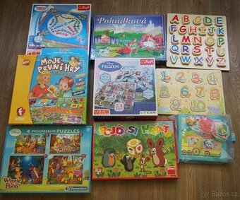 deskové hry, puzzle, vkládačky Trefl, Clementoni, Dino