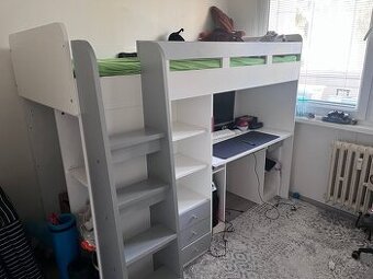 Patrová postel 90 x 200 cm se stolem a skříni