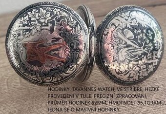 kapesní stříbrné hodinky TAVANNES  myslivecký motiv