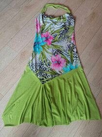 Šaty zelenkavé s květy ibišku vel.M
