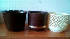 Retro obaly na květináč-plast,keramika,bam.polička,květináče