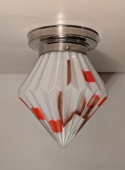 lustr niklovaná mosaz, Art Deco stropnice, původní stínido