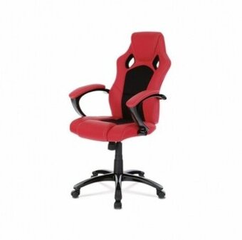 Herní křeslo, kancelářská židle, červená ekokůže, KA-Y157