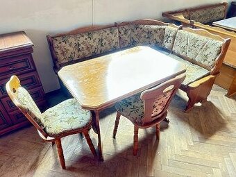 906 Rustikální jídelní set rohová lavice rozkládací stůl