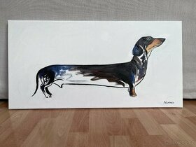 Obraz olejomalba na plátně pes jezevčík, 40x80 cm