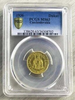 Svatováclavský dukát 1936, certifikace PCGS MS 63