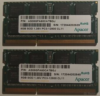 2 x Apacer 8 GB DDR3L SO-DIMM