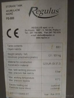 koupím izolaci na akumulační nádrž Regulus PS-800 r.v. 2010