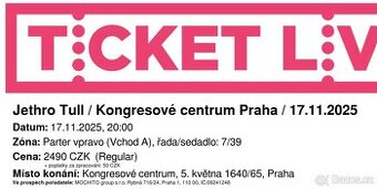 Jethro Tull v Kongresovém centru Praha 17.11.2025 20 hod