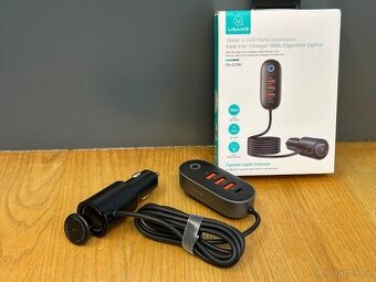 Značková nabíječka do auta 156W, 3x USB + USB-C + CL, NOVÁ