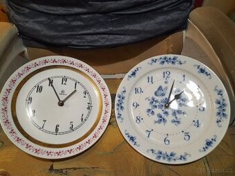 Prodám 2ks starých porcelanovych hodin talíř na baterie -